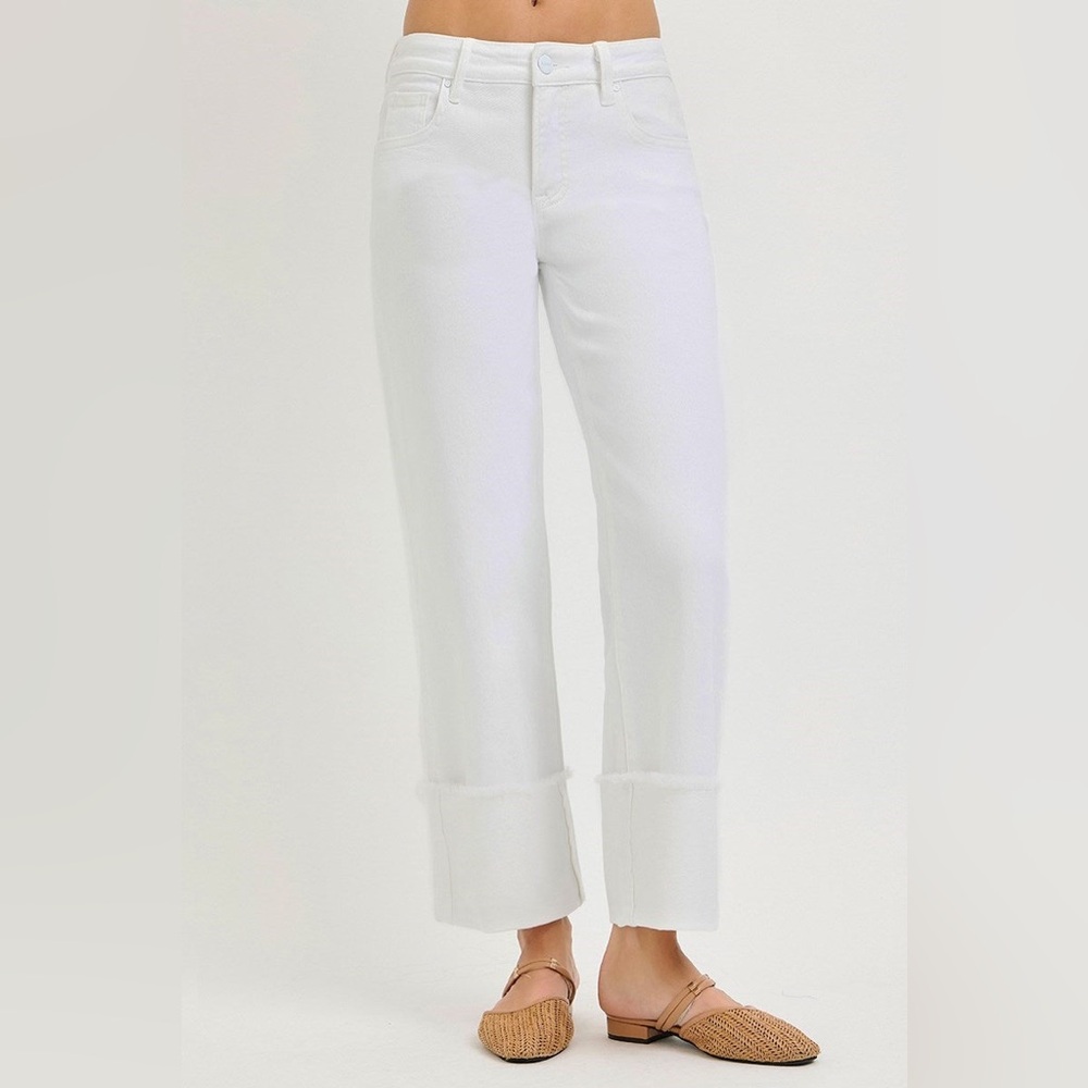 Mid-Rise Tummy Control Wide Leg Cuffed Jeans - Risen - Picture 6 of 6